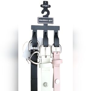 Madden Girl Trio Belt Set - NEW Black, White, Pink - All Vegan